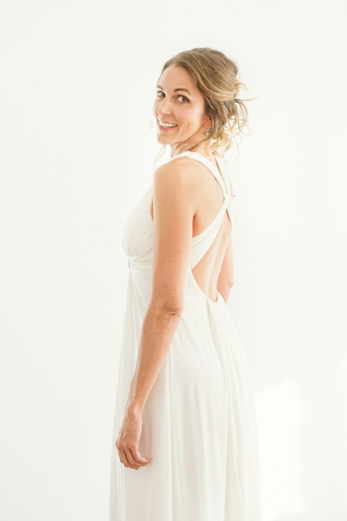 Amber in white dress